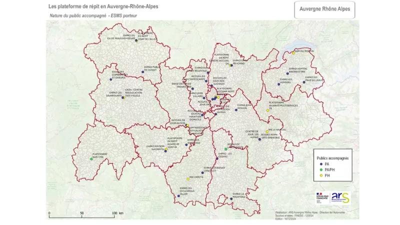 Cartographie représentant les différents PFR localisés en Auvergne-Rhône-Alpes (liste accessible dans fichier excel)