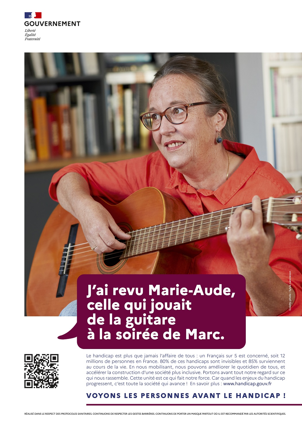 J'ai revu Marie-Aude, celle qui jouait de la guitare à la soirée de Marc. Voyons les personnes avant le handicap !