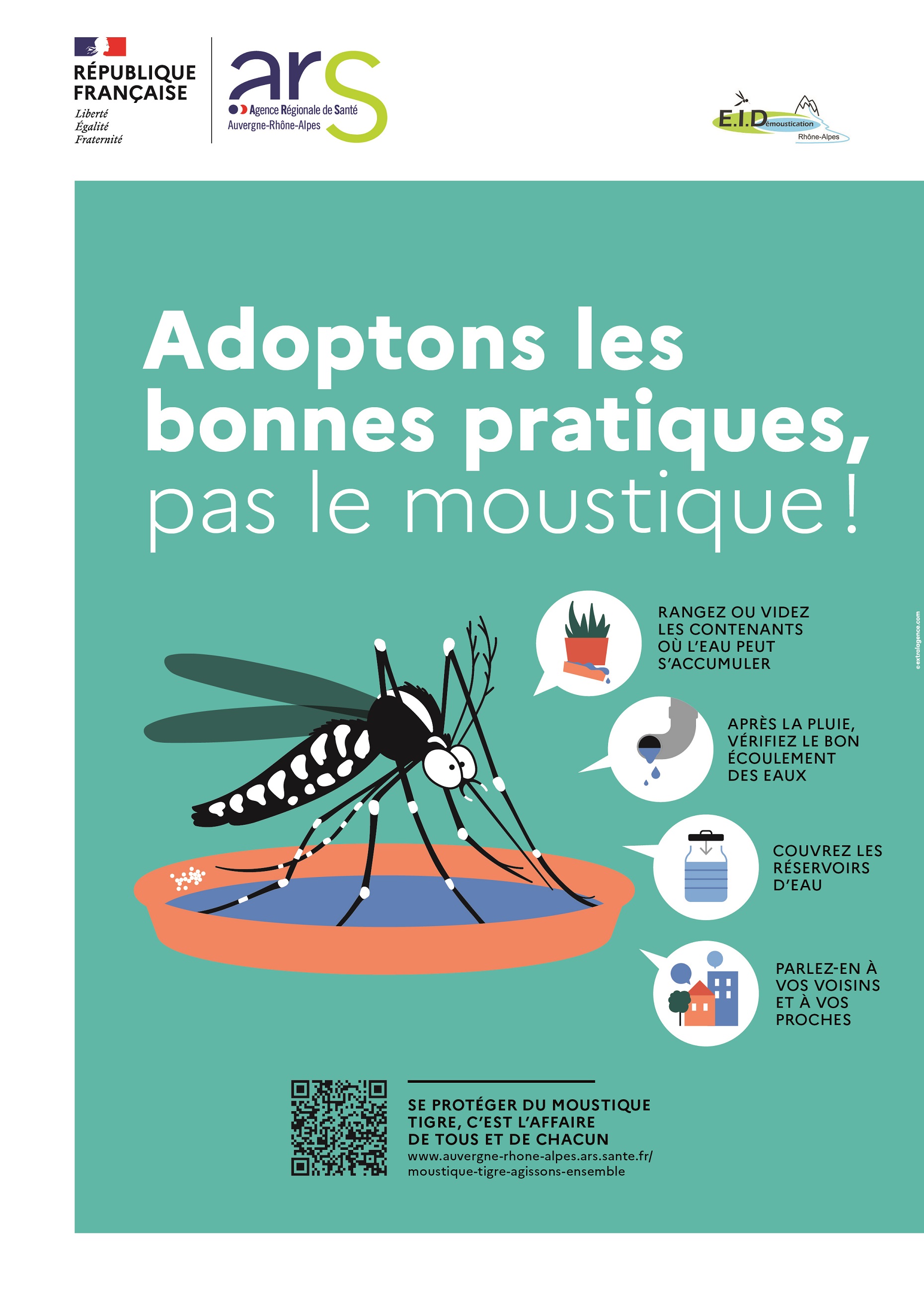 Affiche réalisée pour la campagne contre le moustique tigre : adoptons les bonnes pratiques, pas le moustique 