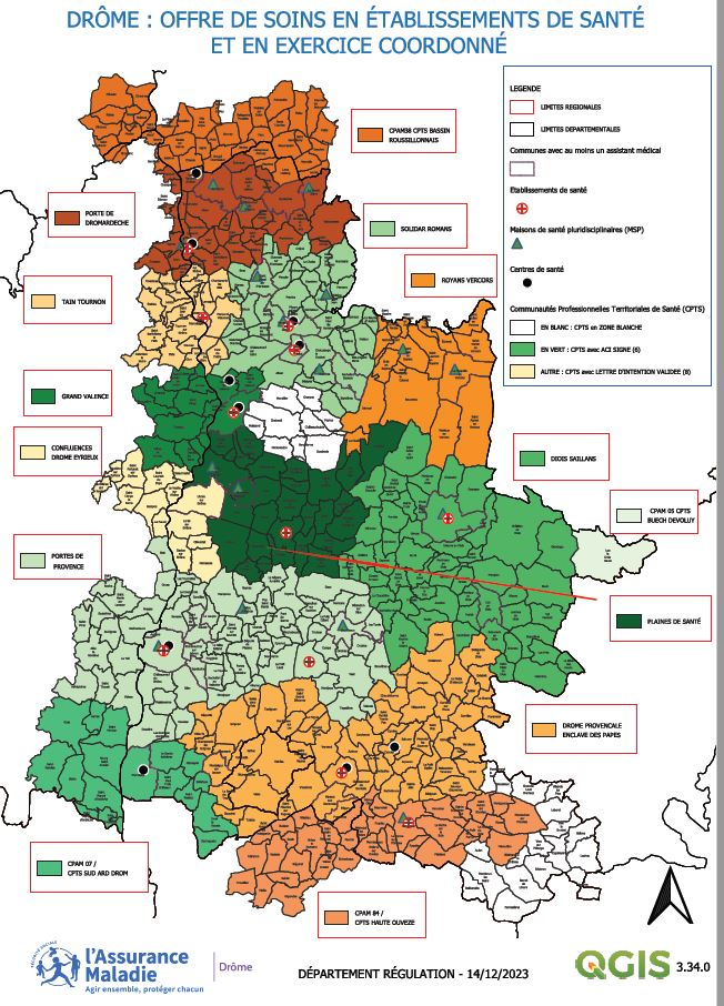 Drôme; Offre de soins en établissements de santé et en exercice coordonné