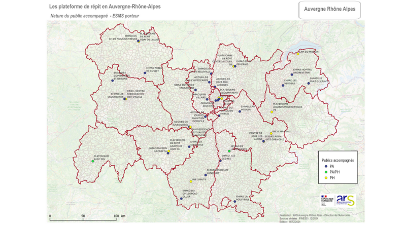 Cartographie représentant les différents PFR localisés en Auvergne-Rhône-Alpes (liste accessible dans fichier excel)
