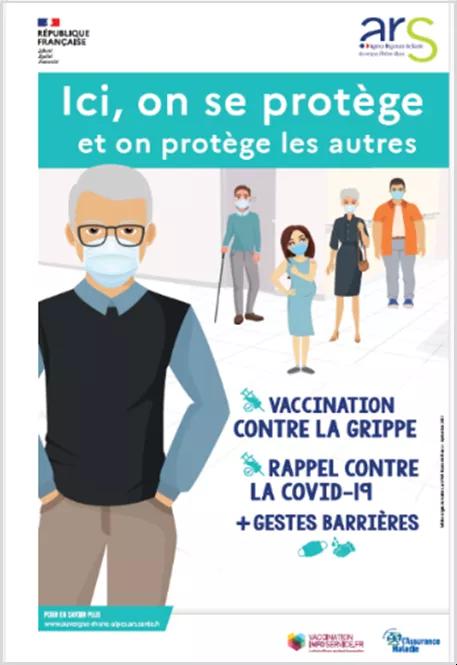 Affiche de la campagne de vaccination contre la grippe et le covid-19