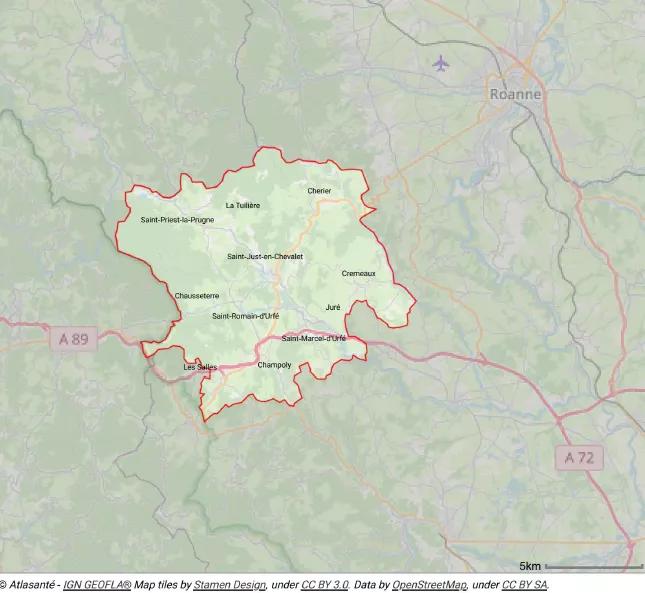 Carte de la communauté de communes du Pays d'Urfé