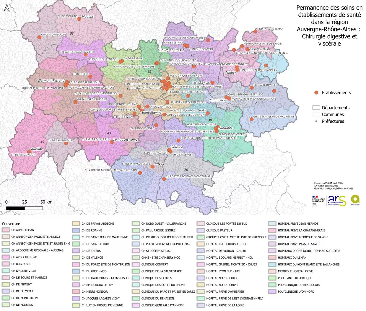 Carte de la PDSES en Auvergne-Rhône-Alpes - chirurgie digestive et viscérale - 1,46 Mo