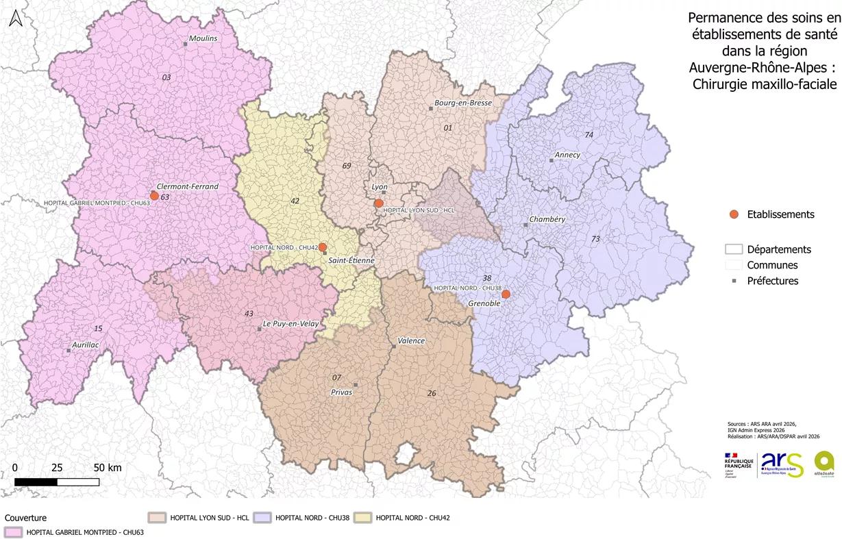 Carte de la PDSES en Auvergne-Rhône-Alpes - Chirurgie maxillo-faciale, 1,2 Mo