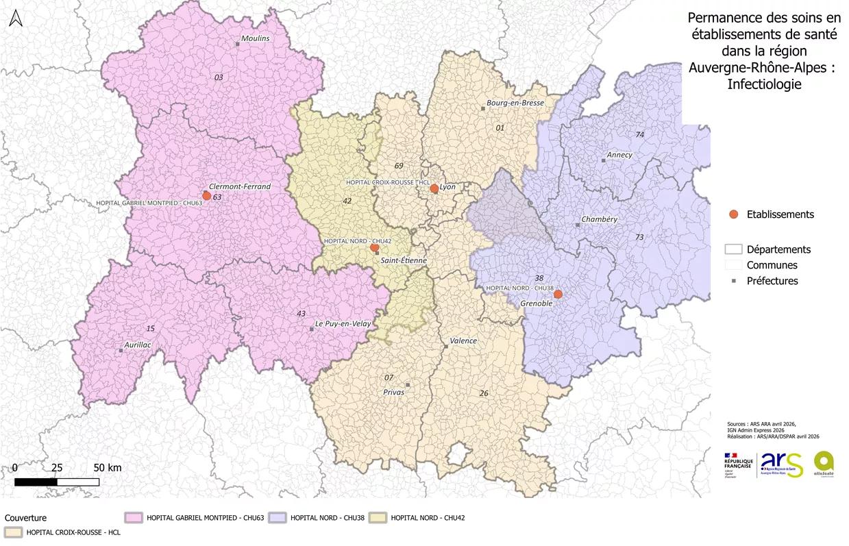 Carte de la PDSES en Auvergne-Rhône-Alpes - infectiologie - 1,25 Mo