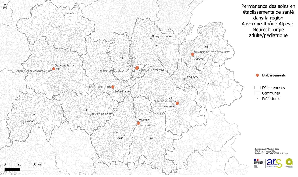 Carte de la PDSES en Auvergne-Rhône-Alpes - neurochirurgie adulte et pédiatrique - 945 Ko