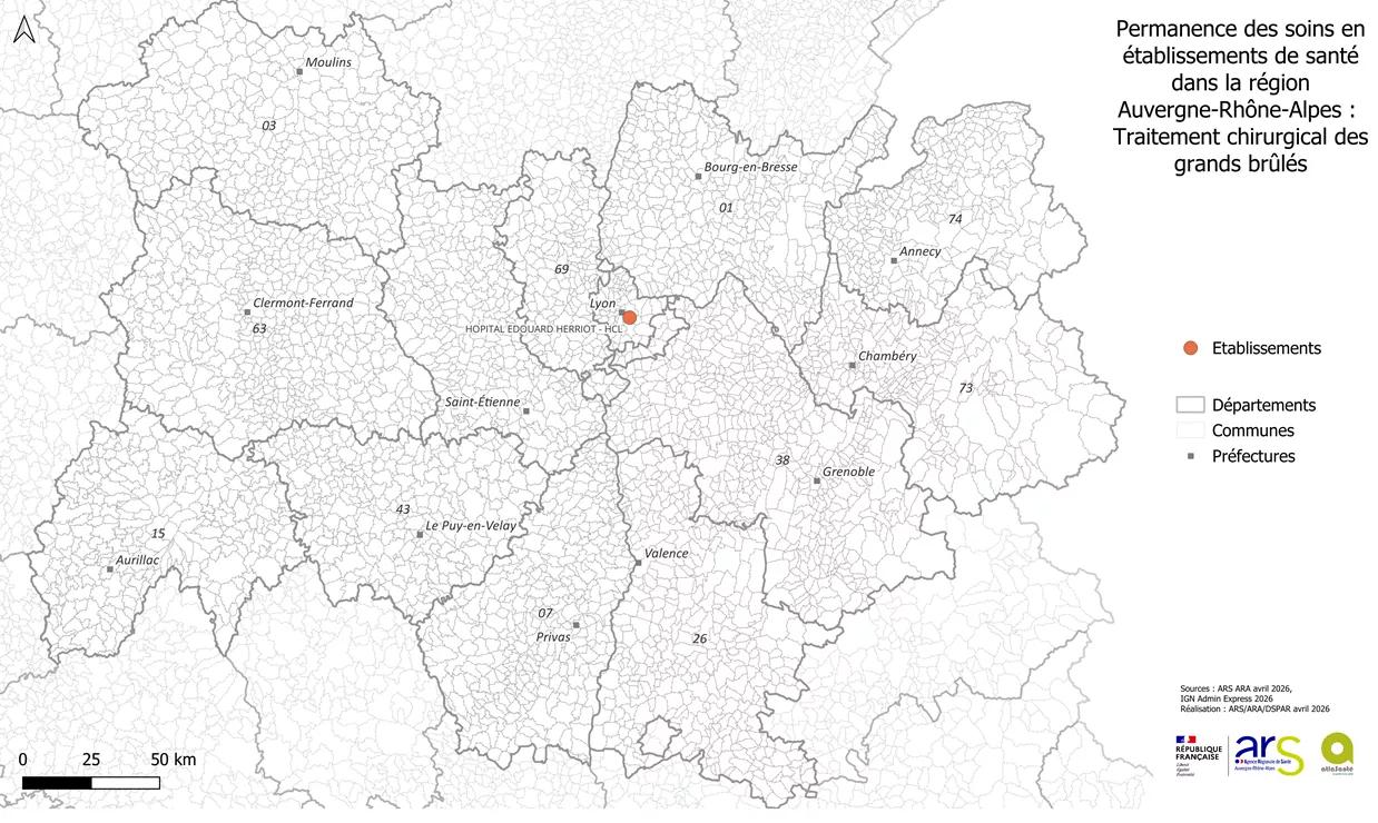 Carte de la PDSES en Auvergne-Rhône-Alpes - prise en charge des grands brûlés - 935 Ko