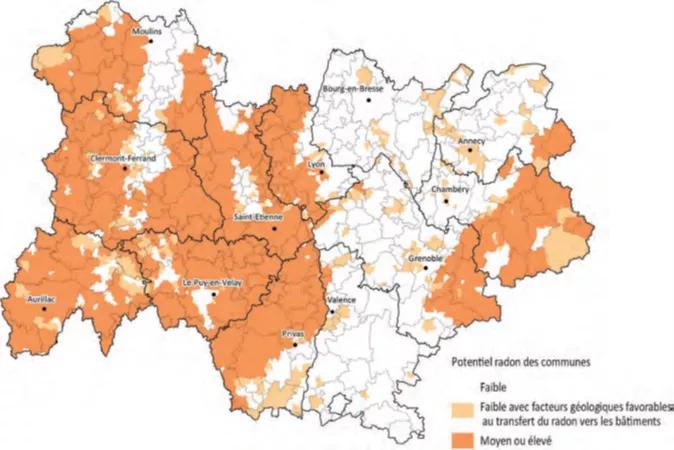 Carte des zones à potentiel radon